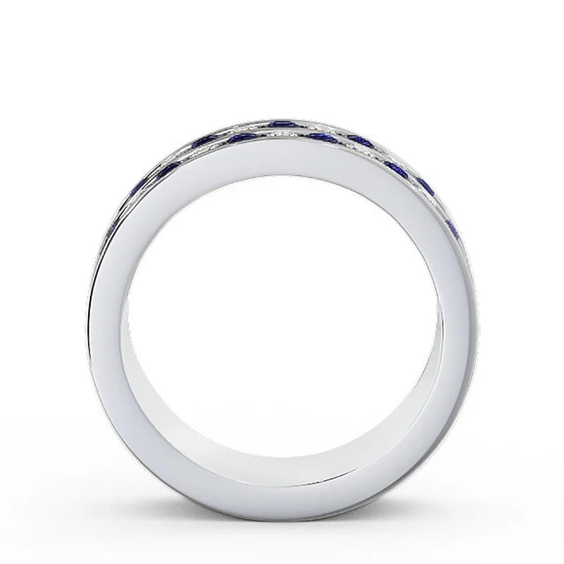 14K White Gold Blue Sapphire Diamond Eternity Band Size 11 A9666