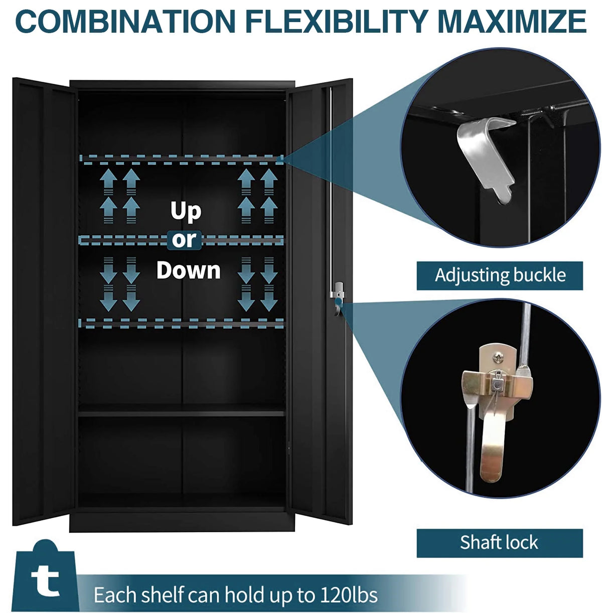Black Steel Storage Cabinet with 4 Adjustable Shelves Q85572