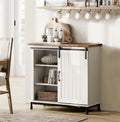 White Wood Sideboard Buffet Cabinet with Sliding Barn Door E66250